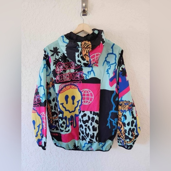 Reason Medium AOP Allover Print Half Zip Anorak Pullover Jacket Smiley Tiger - Picture 3 of 9